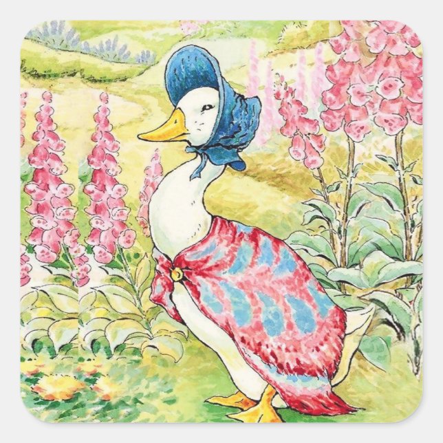 Adesivo Quadrado “Jemima Puddle Duck” by Beatrix Potter (Frente)
