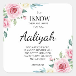 Adesivo Quadrado Jeremiah 29:11 Rosa Rosa Personalize
