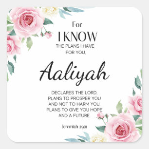 Adesivo Quadrado Jeremiah 29:11 Rosa Rosa Personalize