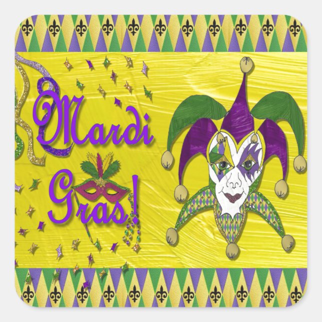 Adesivo Quadrado Jester Mask Mardi Gras Harlequin (Frente)