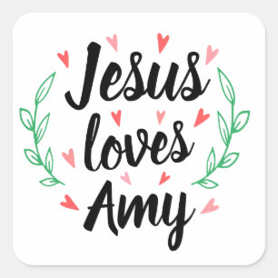 Adesivo Quadrado Jesus ama você (com área de nomes personalizados