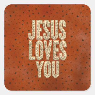 Adesivo Quadrado Jesus Ama Você Encorajamento Cristão Rústico