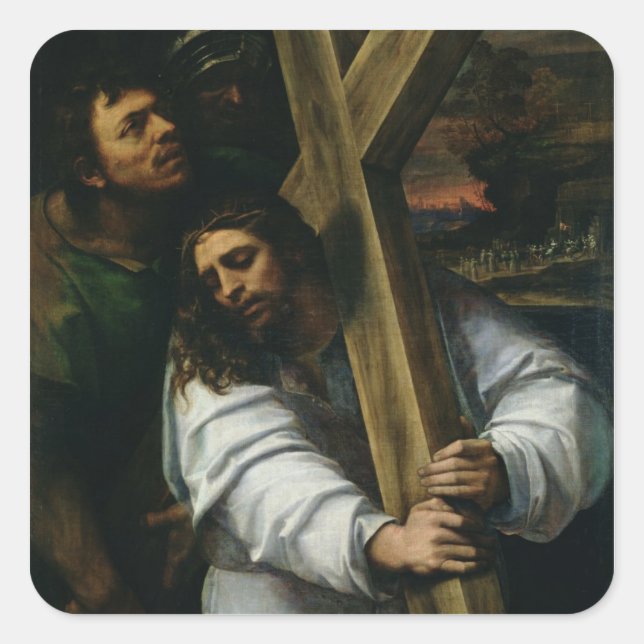 Adesivo Quadrado Jesus Carregando a Cruz, c.1535 (óleo no painel) (Frente)