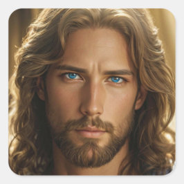 Adesivo Quadrado Jesus com Retrato de Olhos Azuis