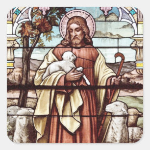 Adesivo Quadrado Jesus com seus carneiros