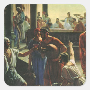 Adesivo Quadrado Jesus Cristo no Casamento de Caná, Água em Vinho
