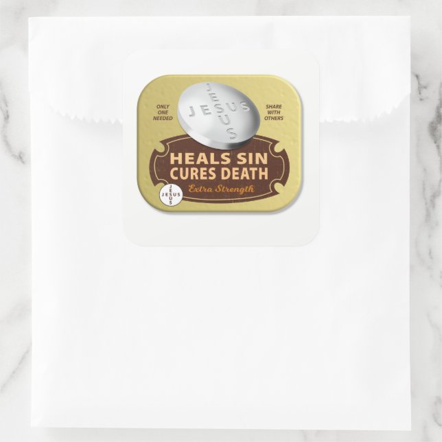 Adesivo Quadrado Jesus Cures Pílula - Christian Cura Fé Deus (Bolsa)