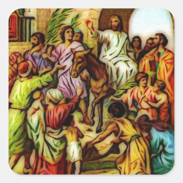 Adesivo Quadrado Jesus dirige o burro para Jerusalém (Frente)