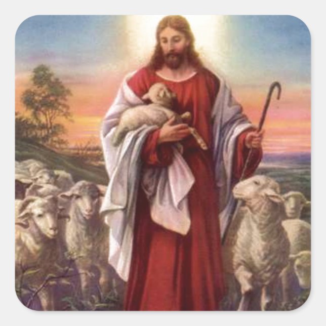 Adesivo Quadrado Jesus e borregos (Frente)