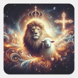 Adesivo Quadrado Jesus é o Leão e o Lamb