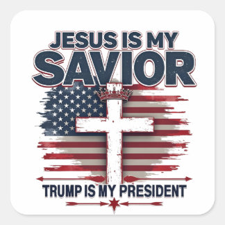 Adesivo Quadrado Jesus é o meu salvador Trump é meu presidente engr