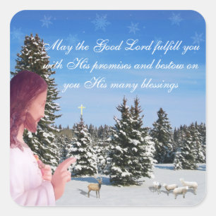 Adesivo Quadrado Jesus e Ovelha