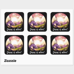 Adesivo Quadrado Jesus Está Vivo - Cruz Cristã Páscoa