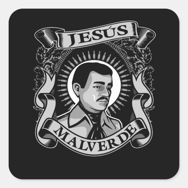 Adesivo Quadrado Jesus Malverde Gift mexicano Herói Jesus Malverde (Frente)