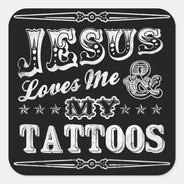 Adesivo Quadrado Jesus me ama e meus palitos de tatuagens (Frente)