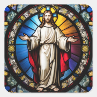 Adesivo Quadrado Jesus no estilo de vidro manchado