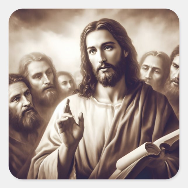 Adesivo Quadrado Jesus Representado Como Professor (Frente)