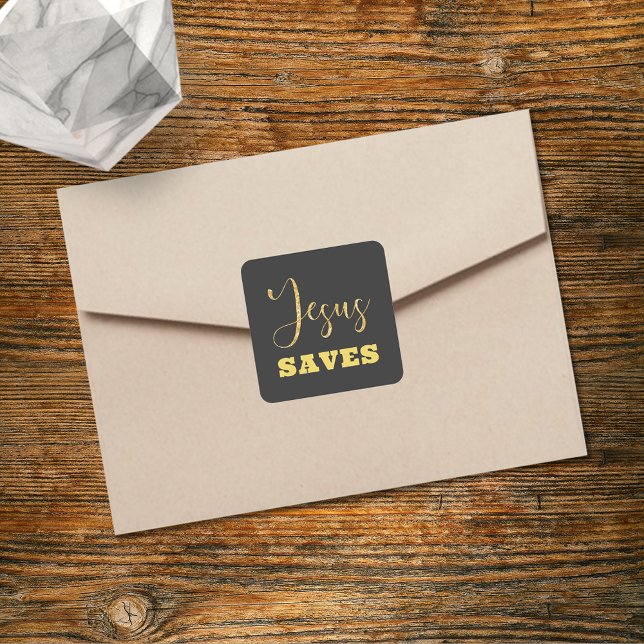 Adesivo Quadrado Jesus Salva a Brilhante Dourada Amarela (Criador carregado)