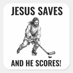 Adesivo Quadrado Jesus Salva e Ele Marca - Jesus Meme de Hockey