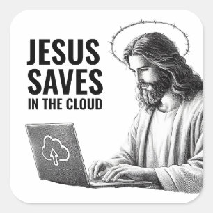 Adesivo Quadrado Jesus Salva na Nuvem - Meme Engraçado de Jesus
