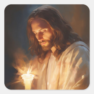 Adesivo Quadrado Jesus Segurando Velas