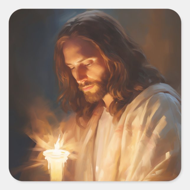 Adesivo Quadrado Jesus Segurando Velas (Frente)