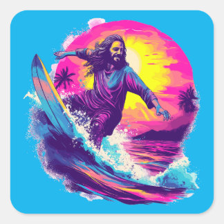 Adesivo Quadrado Jesus surfando com você através das ondas da vida