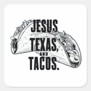 Adesivo Quadrado Jesus Texas e Tacos Comida engraçada Cinco de Mayo