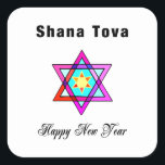 Adesivo Quadrado Jewish Star Shana Tova<br><div class="desc">Shana Tova Jewish Star apresenta o estilo hebraico,  estrela de vidro manchada de David e saudação ensolarada por um Feliz ano novo.</div>