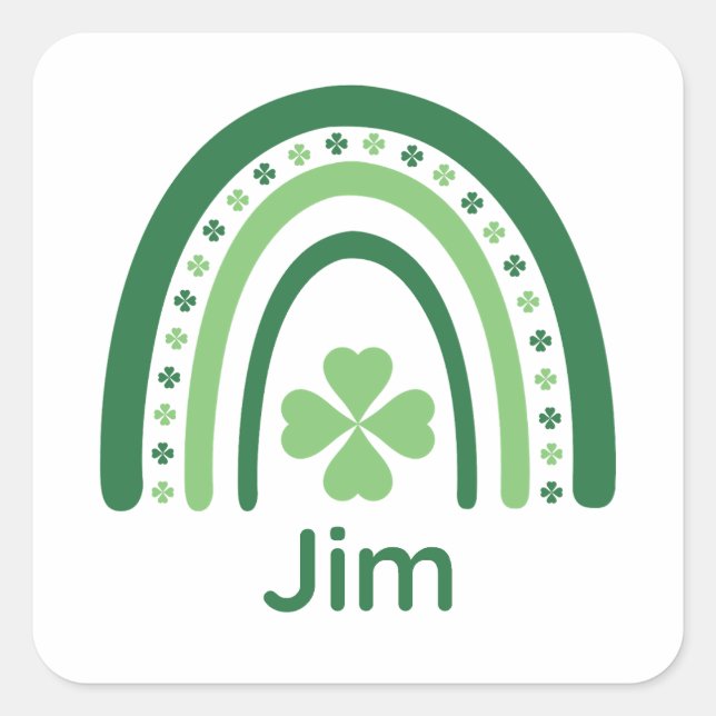 Adesivo Quadrado Jim Name Clover Boho Rainbow (Frente)