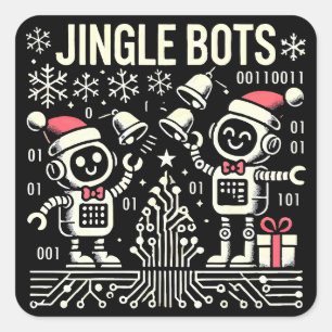 Adesivo Quadrado Jingle Bots Festivos Holiday Robots com Santa Hats