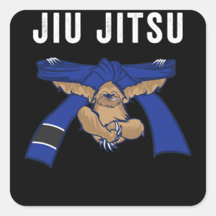 Adesivo Quadrado Jiu Jitsu BJJ Sloth Jiu Jitsu Blue Belt com
