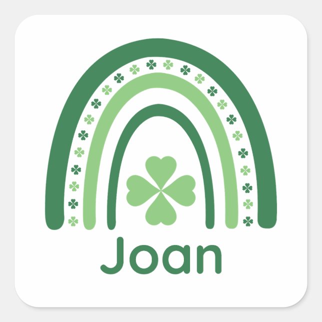 Adesivo Quadrado Joan Name Clover Boho Rainbow (Frente)