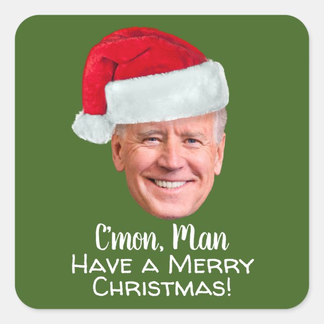 Adesivo Quadrado Joe Biden Santa Hat C'mon Man Feliz Natal (Frente)
