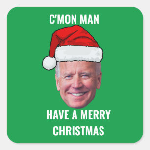 Adesivo Quadrado Joe Biden Santa Hat C'mon Man Green Christmas