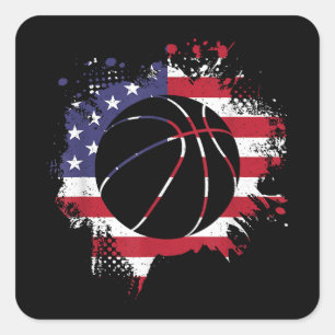 Adesivo Quadrado Jogador de Basquete com Bandeira Americana
