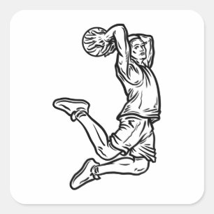 Adesivo Quadrado Jogador de Basquete Fazendo Design Escuro de Slam 