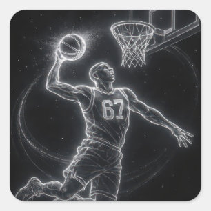 Adesivo Quadrado Jogador de Basquete Neon Número 67