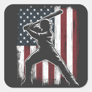 Adesivo Quadrado Jogador de Beisebol Antigo Bandeira Americana EUA