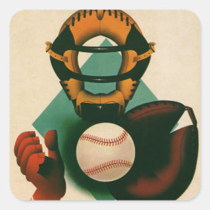 Adesivo Quadrado Jogador de beisebol esportivo vintage, receptor co