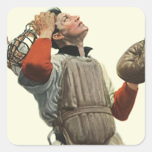 Adesivo Quadrado Jogador de beisebol esportivo vintage, receptor ol