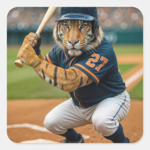 Adesivo Quadrado Jogador de beisebol Tigre #27 na vez de rebater
