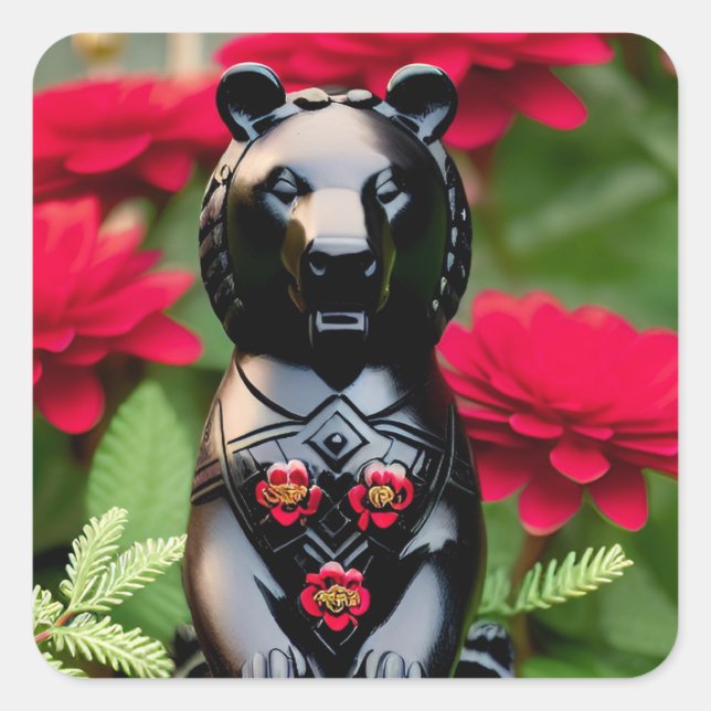 Adesivo Quadrado Jogador de jogos de ursos negros (Frente)