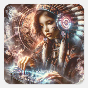 Adesivo Quadrado Jogador de Música da Antiga Fantasy Cute