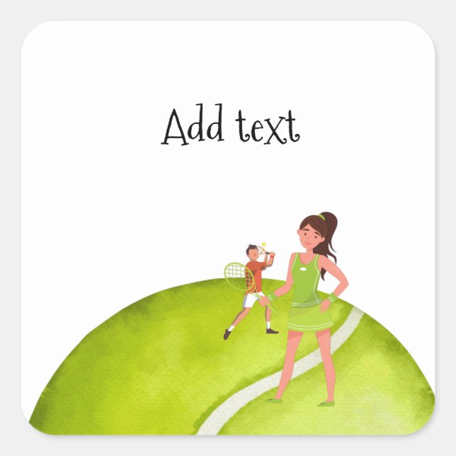 Adesivo Quadrado Jogador de tênis mantém raquete e bola (Frente)