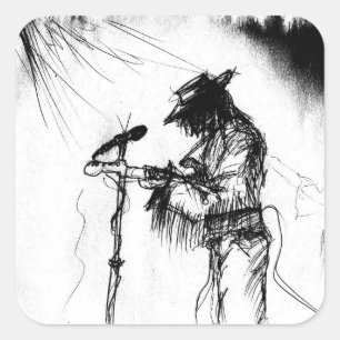 Adesivo Quadrado Jogador de Violão Blues e Banda ao Palco