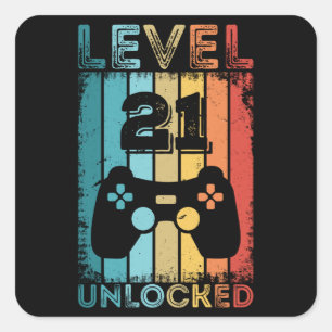 Adesivo Quadrado Jogador Gift Gift aniversário de 21 anos de Gaming