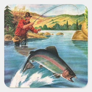 Adesivo Quadrado Jogando peixe