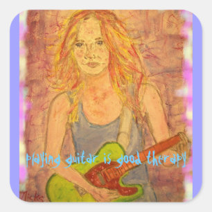 Adesivo Quadrado jogar a guitarra é boa terapia