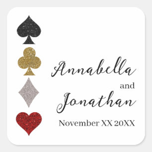 Adesivo Quadrado Jogo de Cartas Brilhantes Casamento Las Vegas Cass